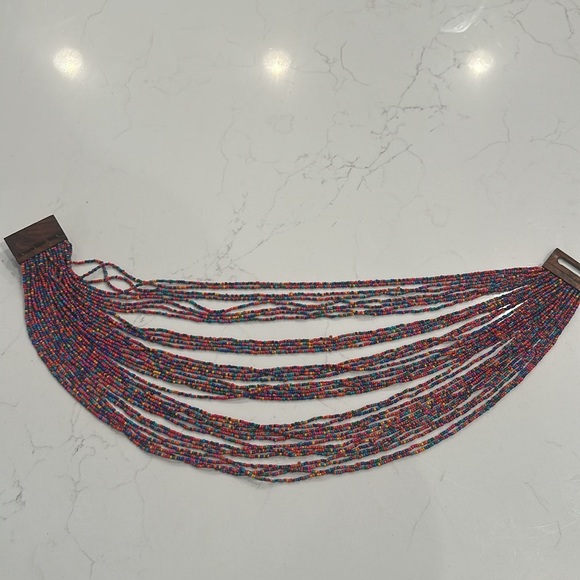 Vinatge Wood Hook Clasp Multicolor Tribal Native Beaded Boho necklace - Picture 6 of 7